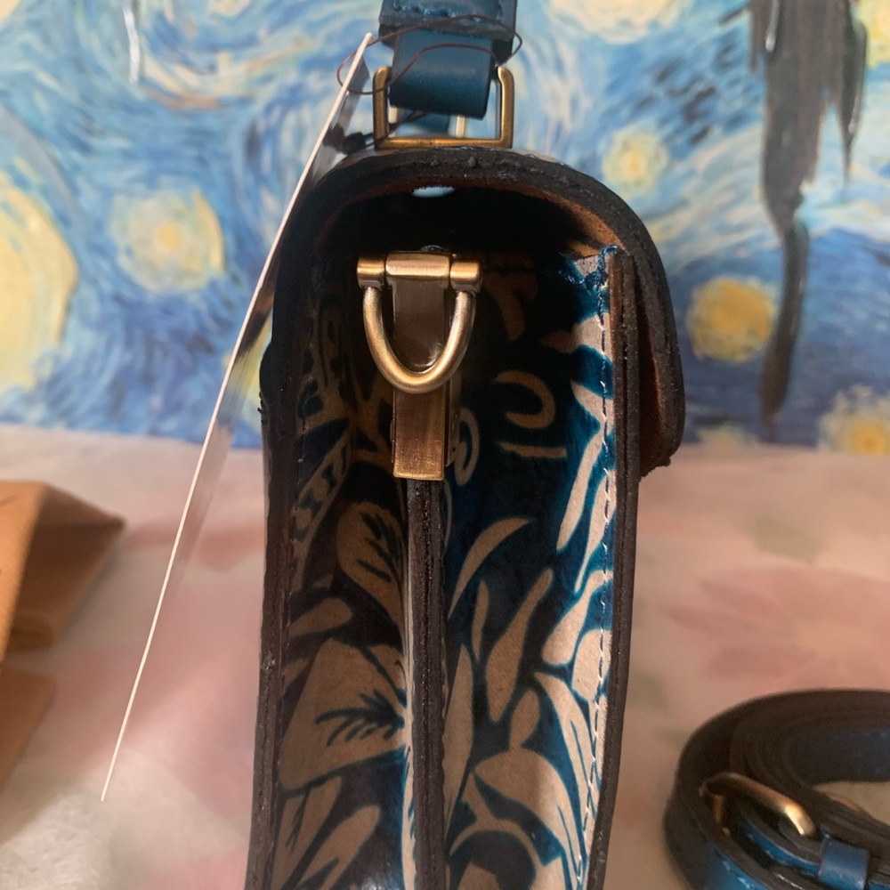 Patricia Nash Teal Blue Floral Leather Top-Handle  Crossbody  NWT - Picture 5 of 12